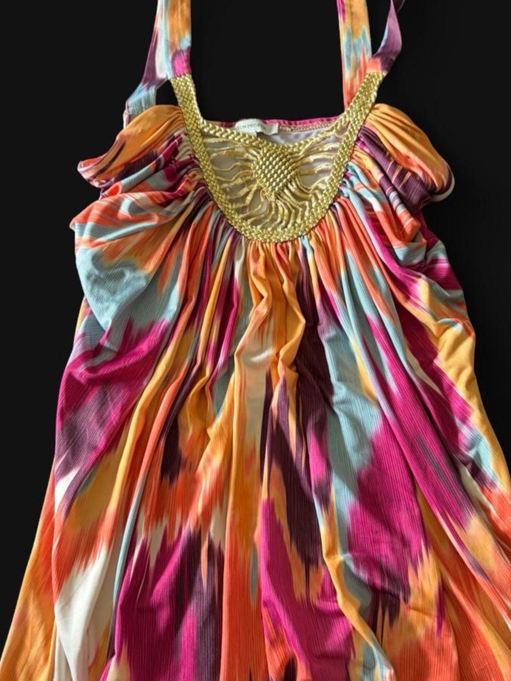 2000s vintage top with gold beaded neckline
